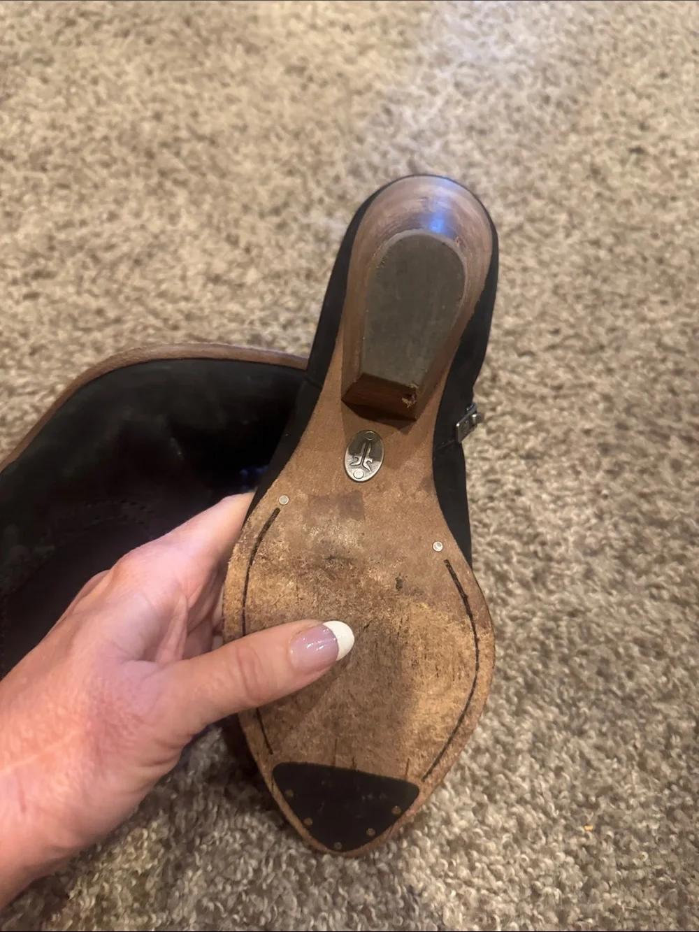Frye Black Suede Ankle Booties with Side Zipper and Stacked Heel
